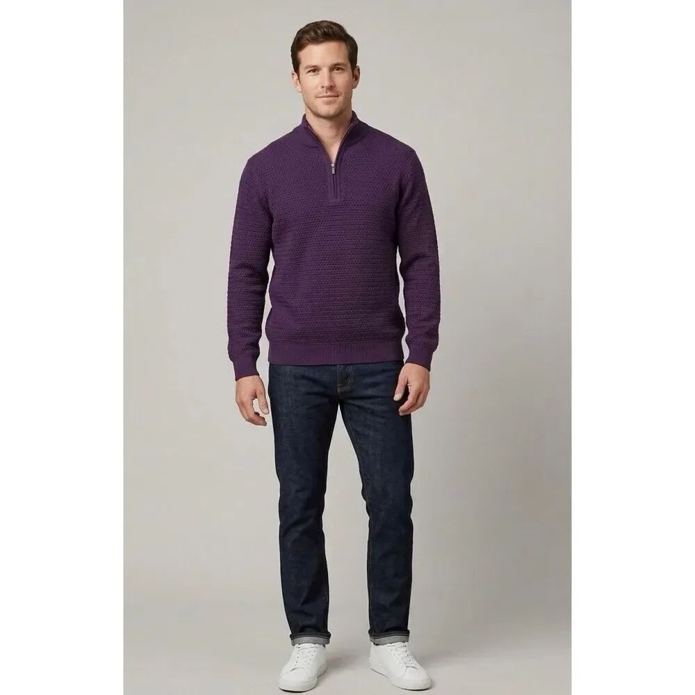 Vintage St. Croix Purple 1/4 Zip Wool Sweater Size Medium Made in USA 3D Knit